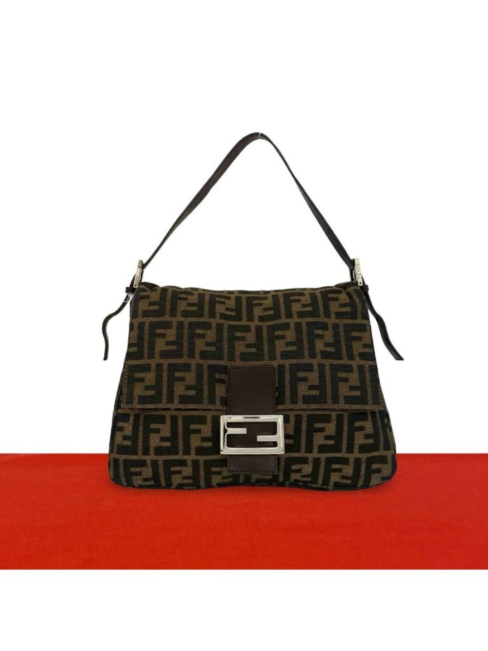 Fendi Vintage Mamma Bucket Zucca FF Logo Pattern Canvas Leather Shoulder Bag